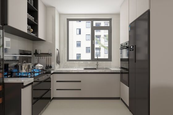 Modern Kitchen Cabinet with 3D Model Design Quartz Countertop and Blum Hardware
