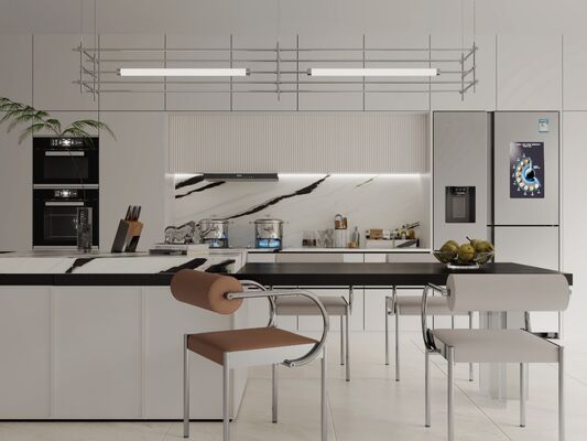Modern Kitchen Cabinet with 3D Model Design Quartz Countertop and Blum Hardware