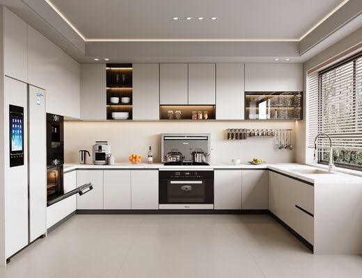 Modern Kitchen Cabinet with 3D Model Design Quartz Countertop and Blum Hardware