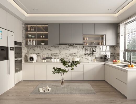 Kitchen Cabinet Customize Quartz Stone Counter Tops With Western Cuisine Island