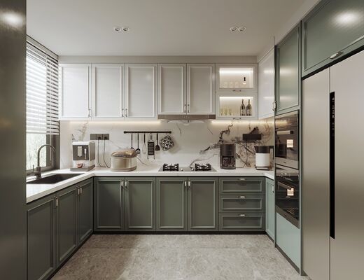 Kitchen Cabinet Customize Quartz Stone Counter Tops With Western Cuisine Island