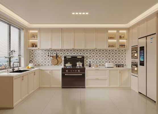 L Shape MDF Lacquer Kitchen Cabinets Set Modural Kitchen Furniture for Villa