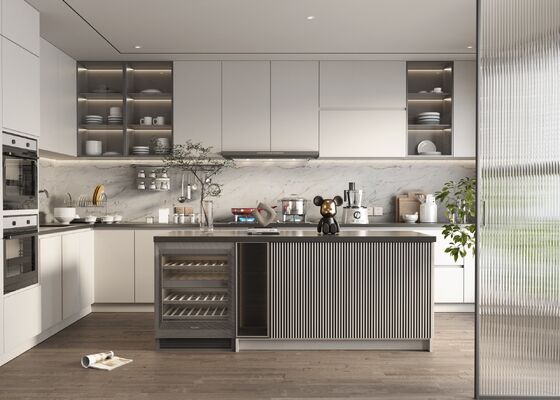 L Shape MDF Lacquer Kitchen Cabinets Set Modural Kitchen Furniture for Villa