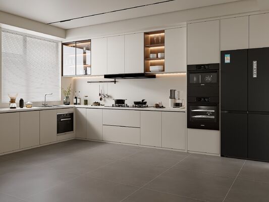Minimalist Oak Wood Panel Kitchen Cabinet Set Water Resistant Eco-Friendly