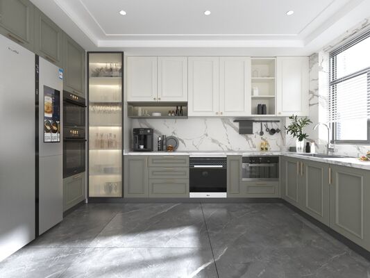 Minimalist Oak Wood Panel Kitchen Cabinet Set Water Resistant Eco-Friendly