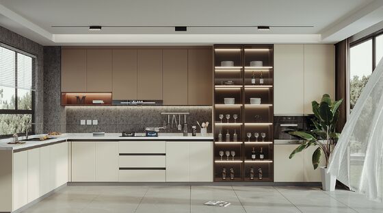 Minimalist Oak Wood Panel Kitchen Cabinet Set Water Resistant Eco-Friendly