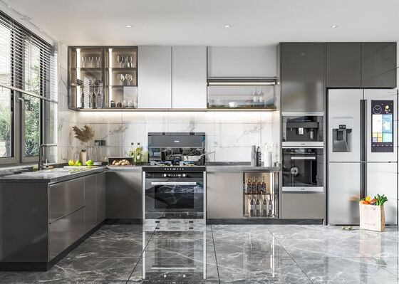 Minimalist Flat-Panel Melamine Board Kitchen Cabinet Set, Base & Wall Cabinets